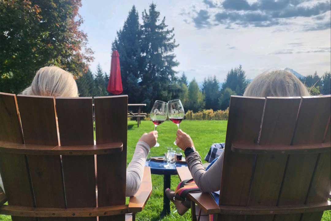 Enjoying a Glass of Wine on a Columbia River Gorge Tour